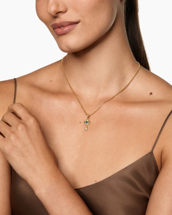 Crying Eye Amulet in 18K Yellow Gold with Blue Spinel and Diamond, 16.7mm