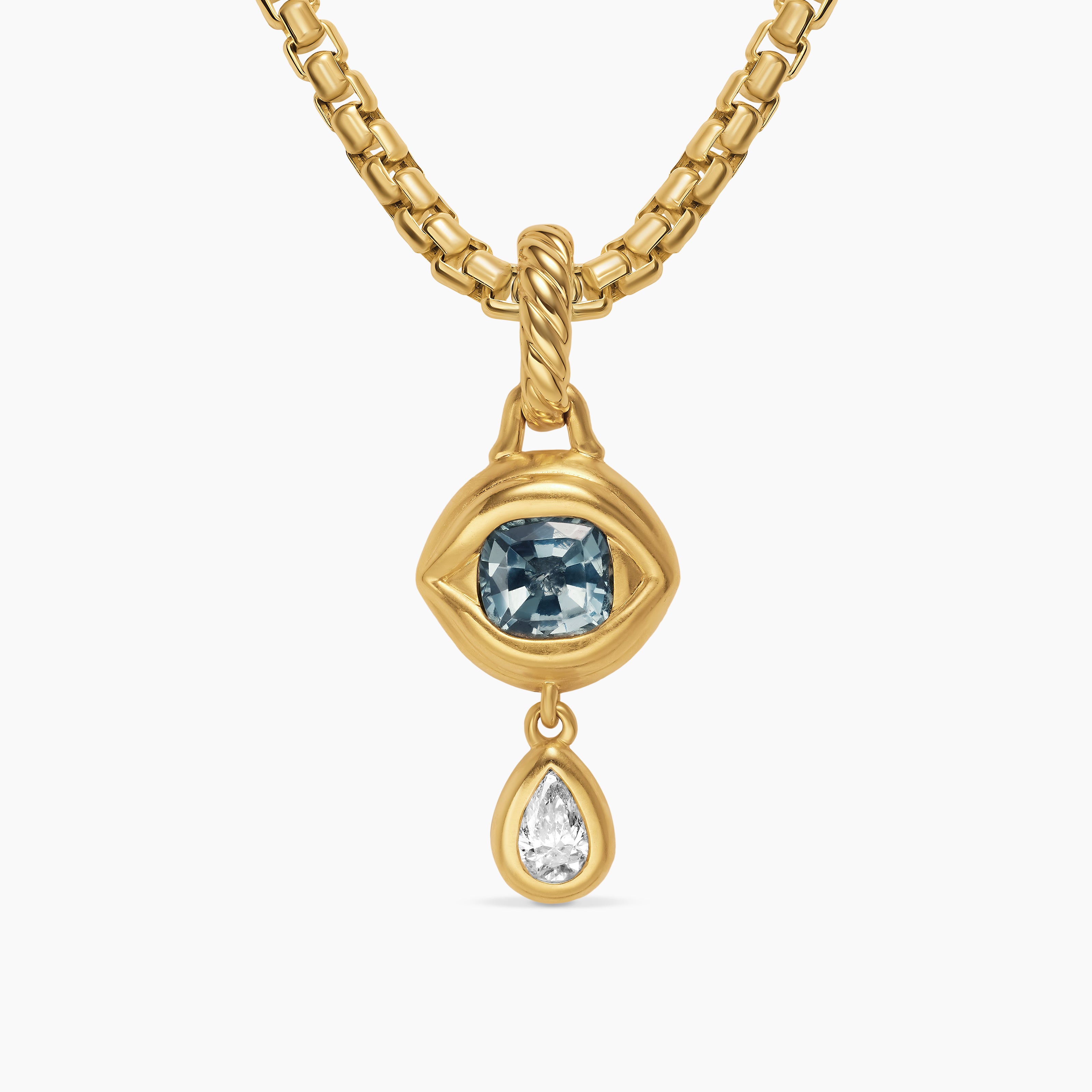 Womens Crying Eye Amulet in 18K Yellow Gold with Blue Spinel and Diamond, 16.7mm
