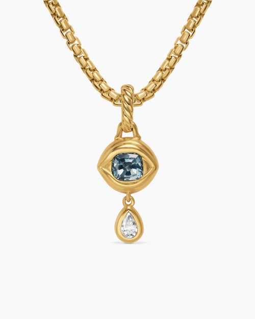 Womens Crying Eye Amulet in 18K Yellow Gold with Blue Spinel and Diamond, 16.7mm