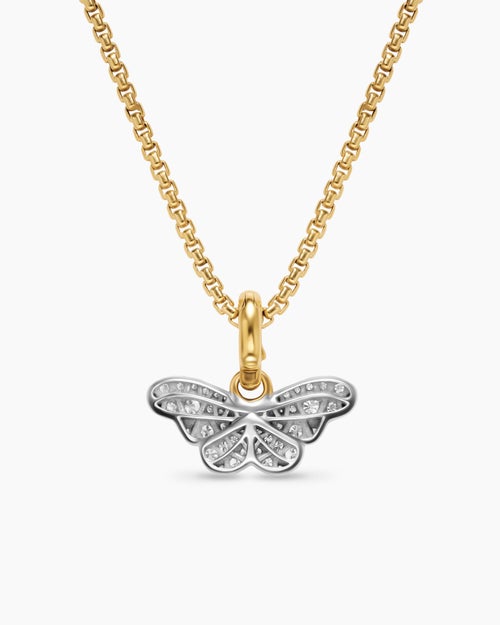 Womens Butterfly Amulet in 18K White and Yellow Gold with Diamonds, 9.1mm