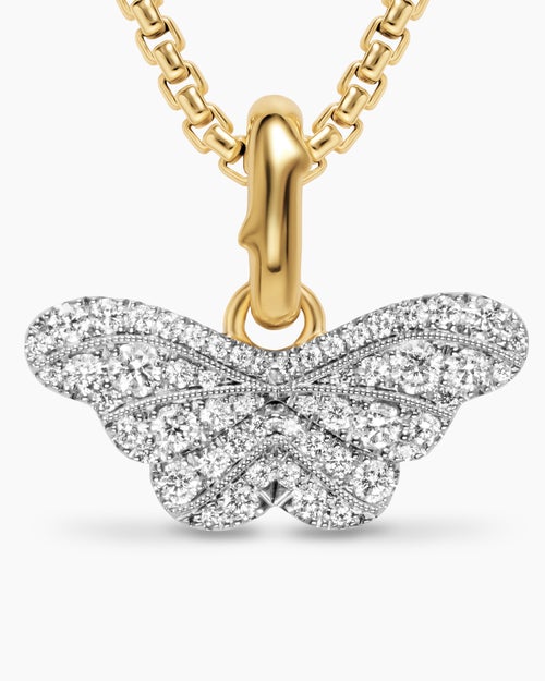 Womens Butterfly Amulet in 18K White and Yellow Gold with Diamonds, 9.1mm