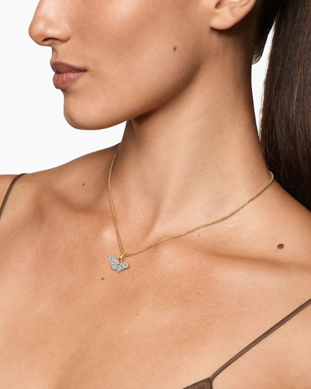 Womens Butterfly Amulet in 18ct White and Yellow Gold with Diamonds, 9.1mm