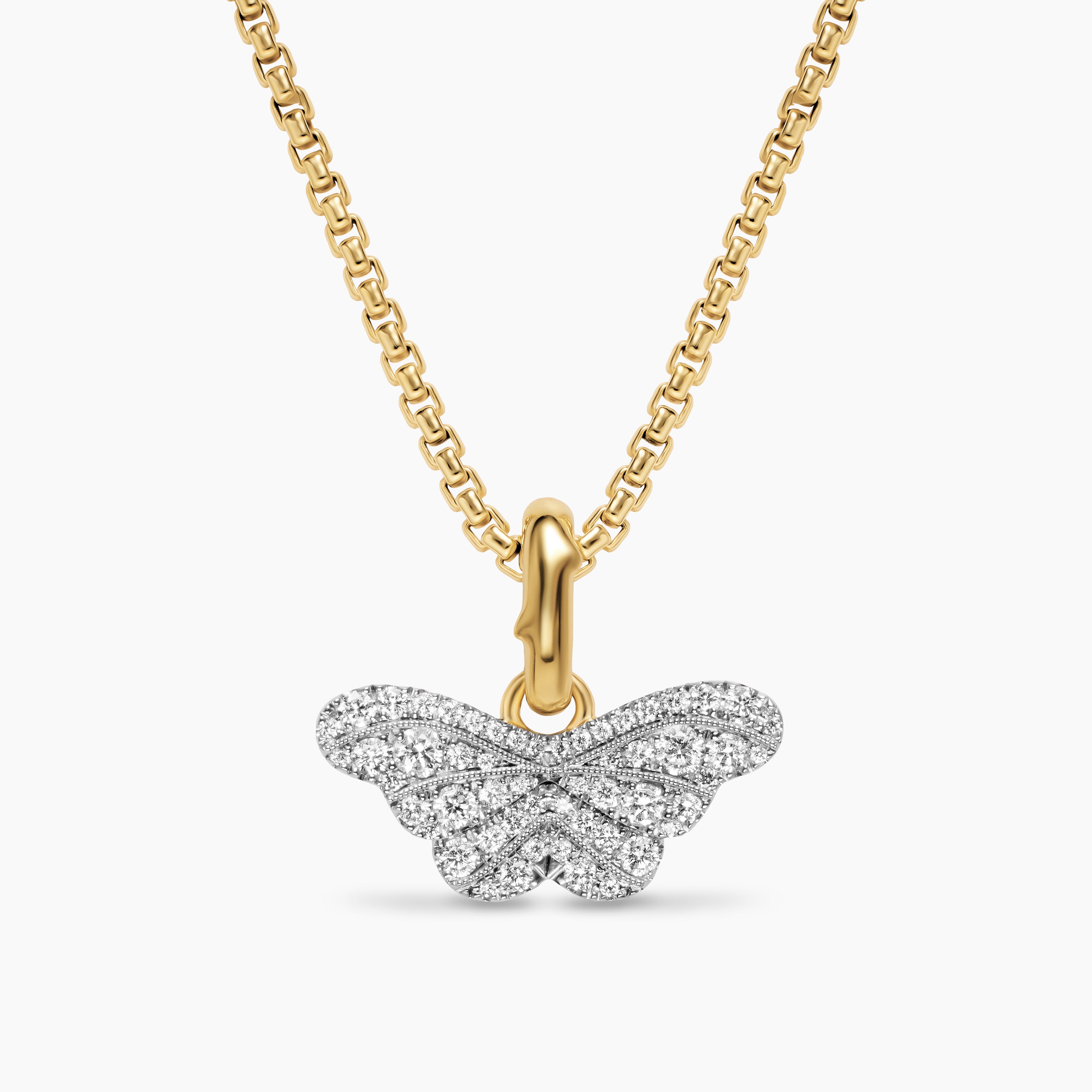 Womens Butterfly Amulet in 18K White and Yellow Gold with Diamonds, 9.1mm