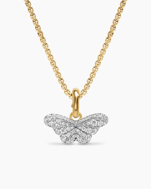 Womens Butterfly Amulet in 18K White and Yellow Gold with Diamonds, 9.1mm