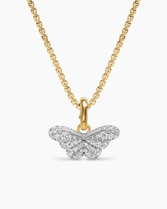 Butterfly Amulet in 18K White and Yellow Gold with Diamonds, 9.1mm