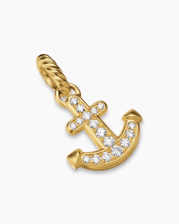 Anchor Amulet in 18ct Yellow Gold with Diamonds, 17mm