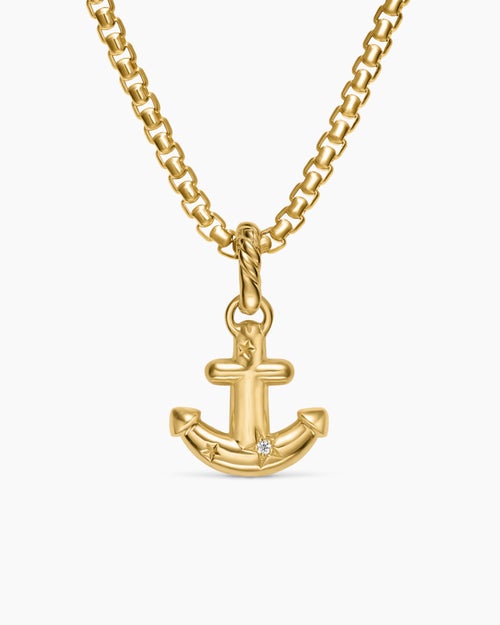Womens Anchor Amulet in 18K Yellow Gold with Diamonds, 14.5mm