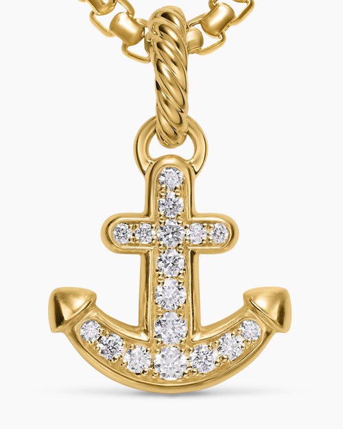 Womens Anchor Amulet in 18K Yellow Gold with Diamonds, 14.5mm
