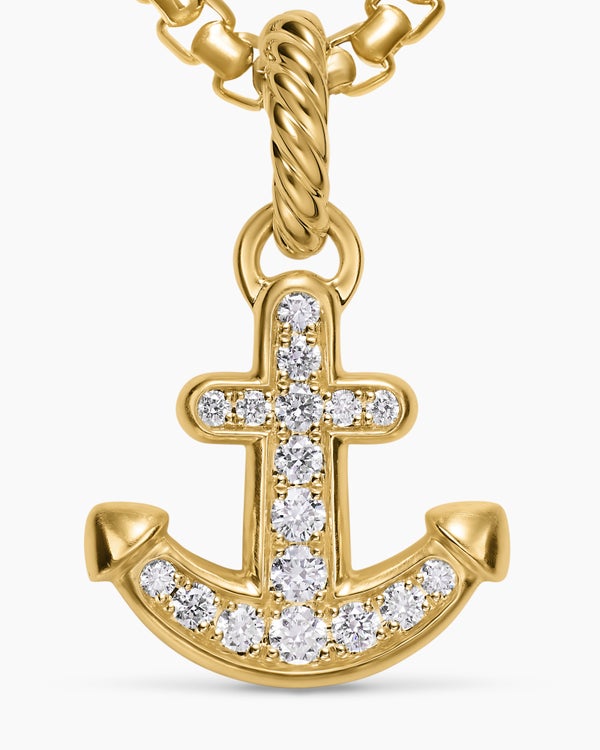 Anchor Amulet in 18ct Yellow Gold with Diamonds, 17mm