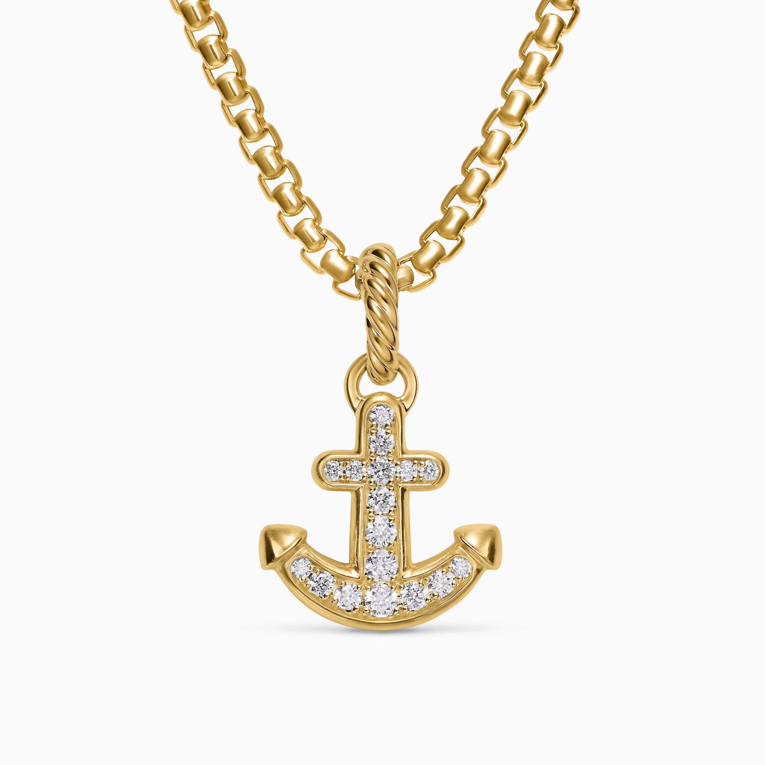 Womens Anchor Amulet in 18K Yellow Gold with Diamonds, 14.5mm