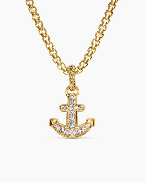 Womens Anchor Amulet in 18K Yellow Gold with Diamonds, 14.5mm