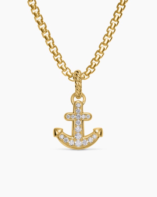 Anchor Amulet in 18ct Yellow Gold with Diamonds, 17mm