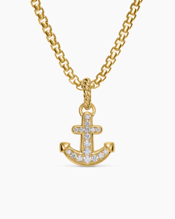 Anchor Amulet in 18ct Yellow Gold with Diamonds, 17mm