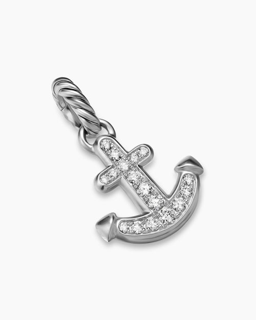 Womens Anchor Amulet in Sterling Silver with Diamonds, 14.2mm