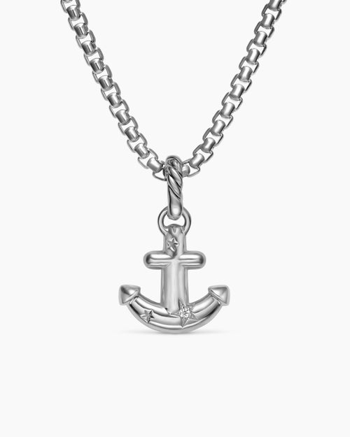 Womens Anchor Amulet in Sterling Silver with Diamonds, 14.2mm