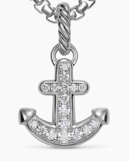 Womens Anchor Amulet in Sterling Silver with Diamonds, 14.2mm