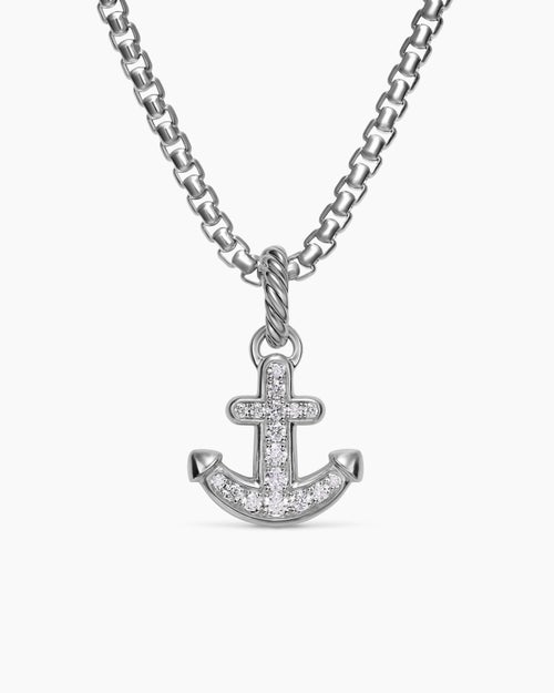 Womens Anchor Amulet in Sterling Silver with Diamonds, 14.2mm