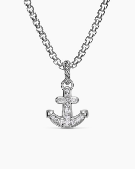 Anchor Amulet in Sterling Silver with Diamonds, 14.2mm