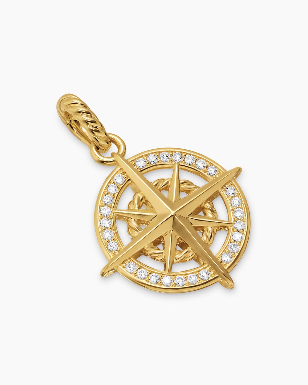 Womens Compass Amulet in 18K Yellow Gold with Diamonds, 21.3mm