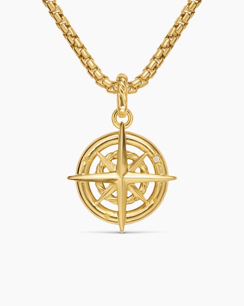 Womens Compass Amulet in 18K Yellow Gold with Diamonds, 21.3mm