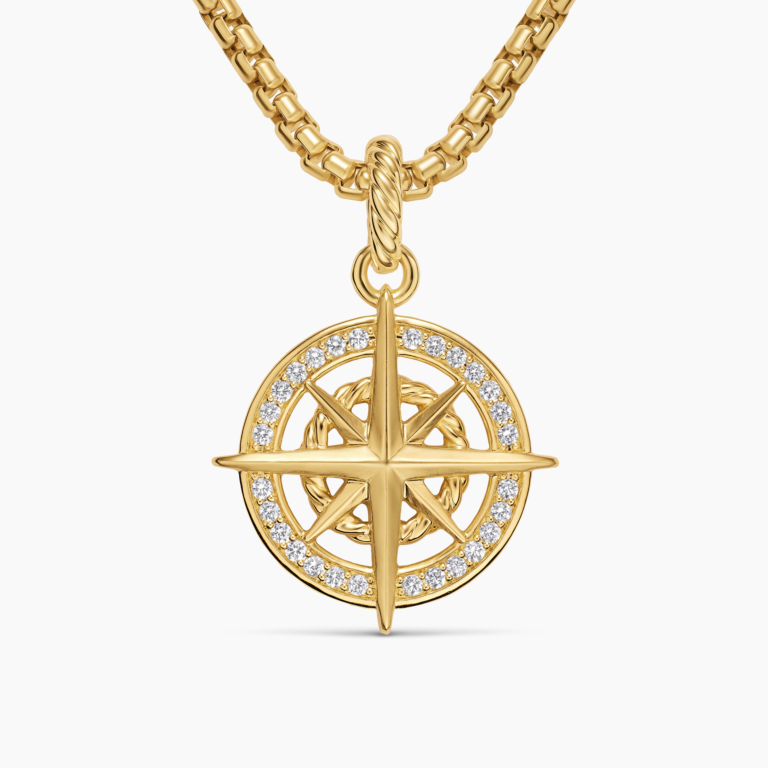 Womens Compass Amulet in 18K Yellow Gold with Diamonds, 21.3mm