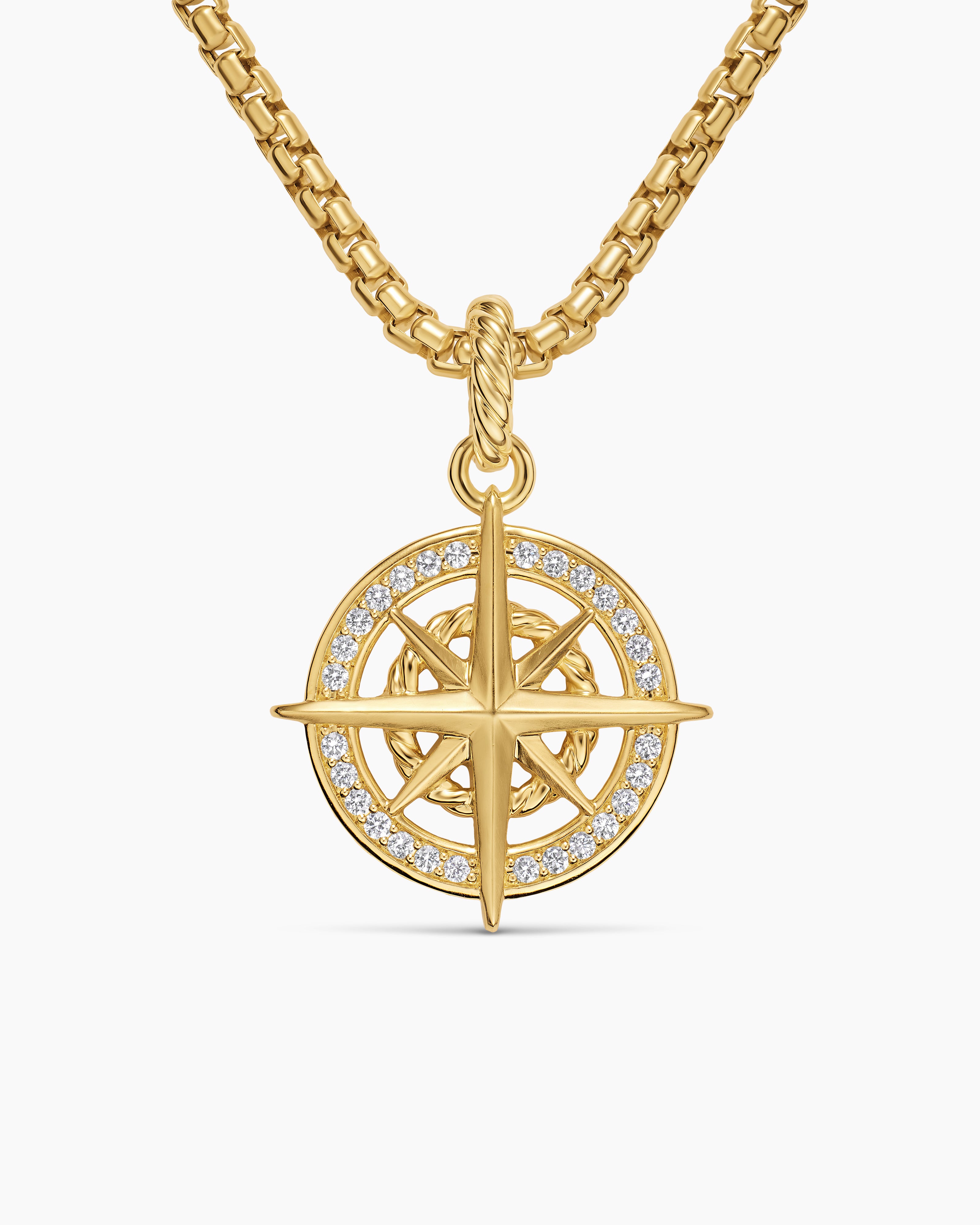 Womens Compass Amulet in 18K Yellow Gold with Diamonds, 21.3mm