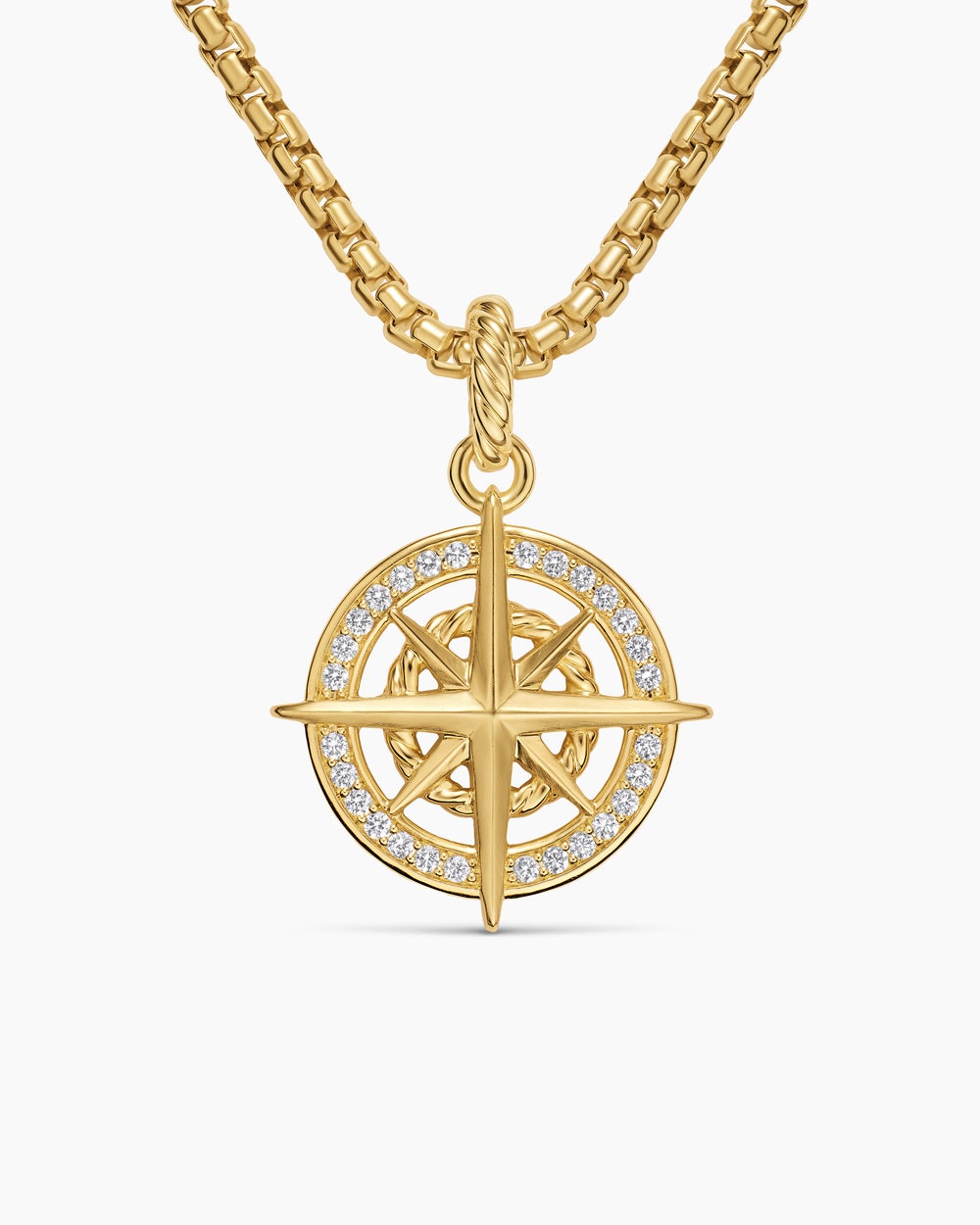 Womens Compass Amulet in 18K Yellow Gold with Diamonds, 21.3mm