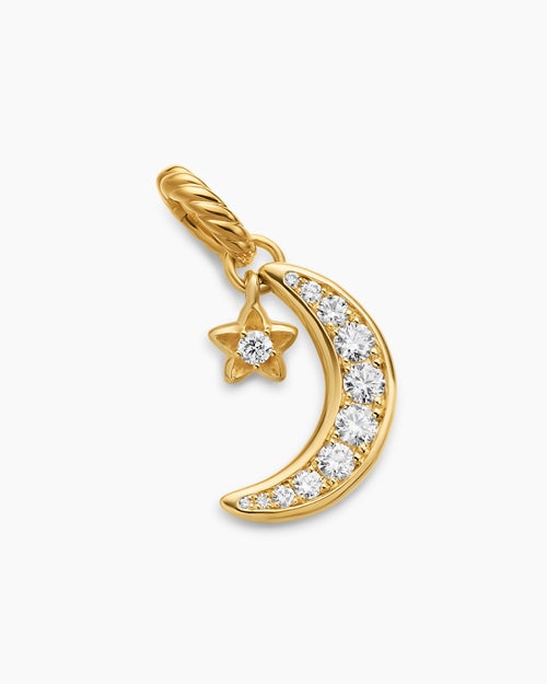 Womens Crescent Amulet in 18K Yellow Gold with Diamonds, 16.5mm