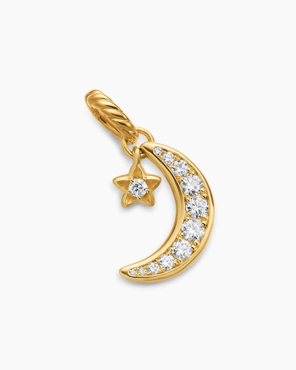 Crescent Amulet in 18ct Yellow Gold with Diamonds, 16.5mm