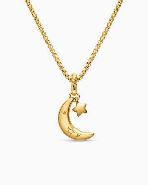 Crescent Amulet in 18ct Yellow Gold with Diamonds, 16.5mm
