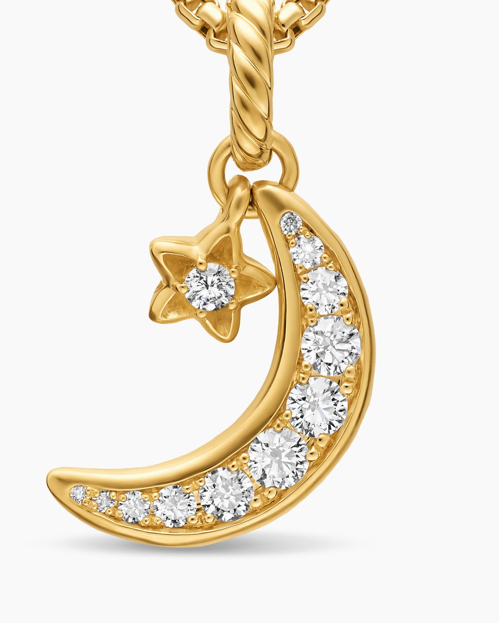 Womens Crescent Amulet in 18K Yellow Gold with Diamonds, 16.5mm