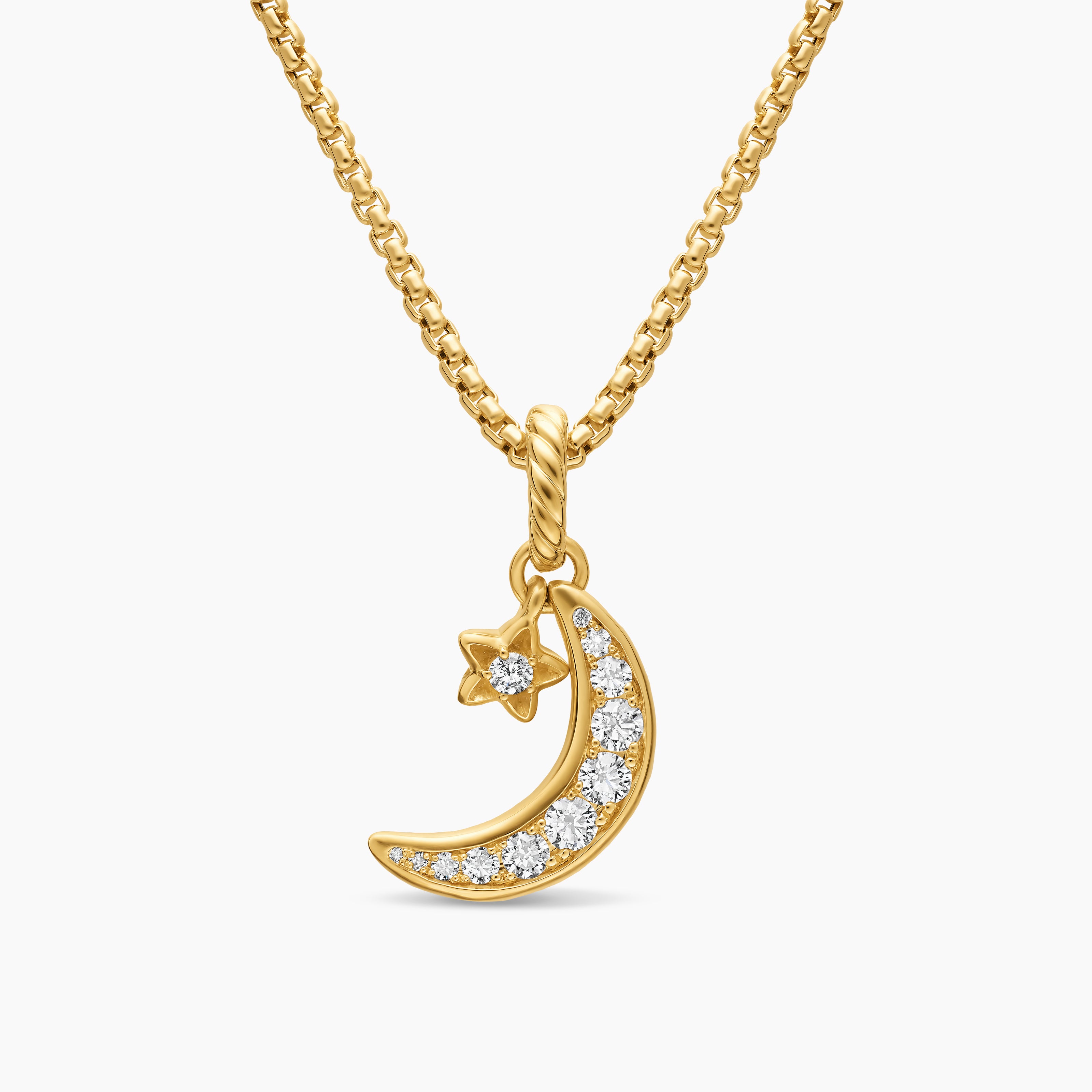 Womens Crescent Amulet in 18K Yellow Gold with Diamonds, 16.5mm