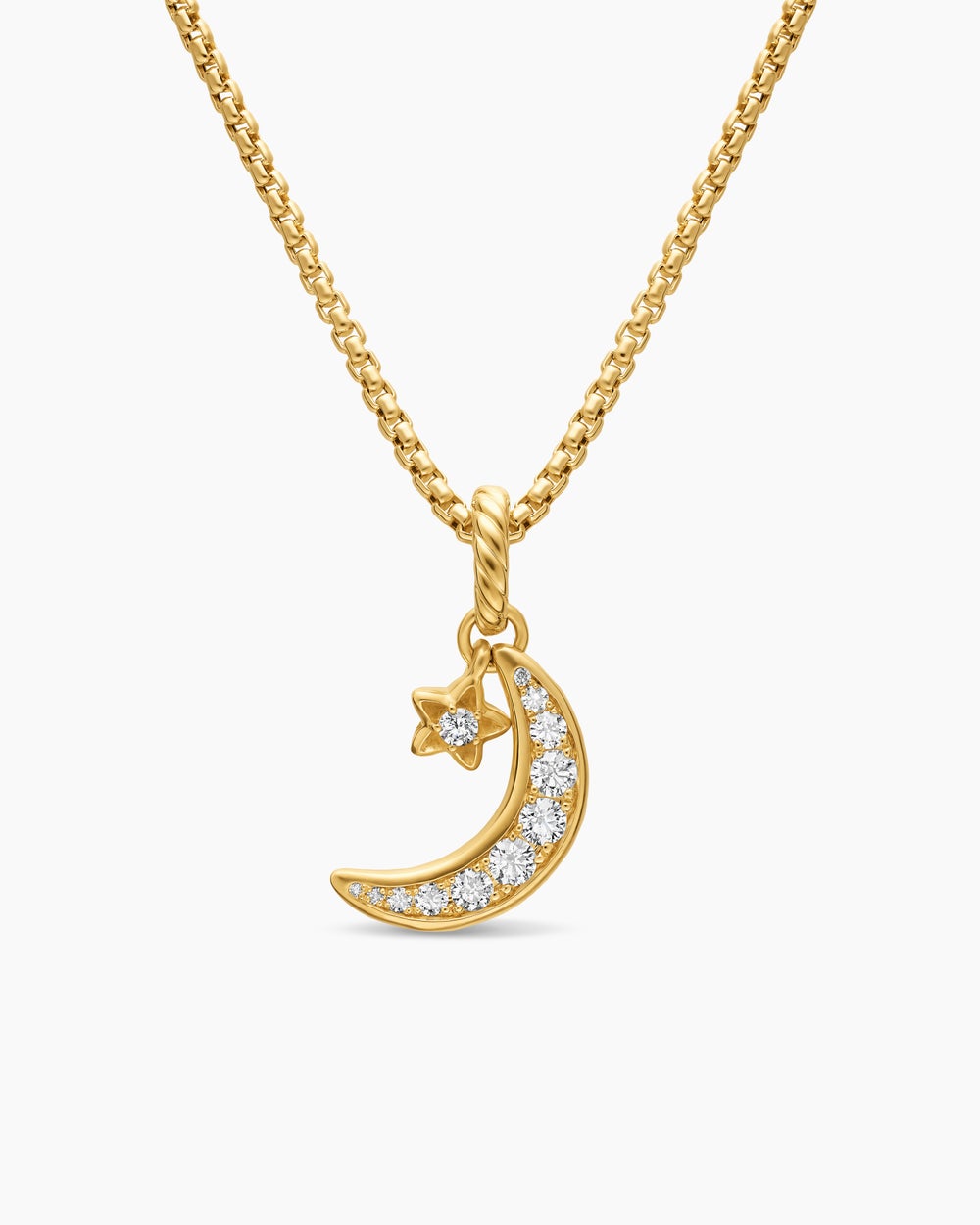 Womens Crescent Amulet in 18K Yellow Gold with Diamonds, 16.5mm