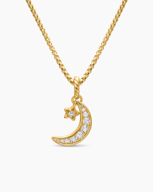 Womens Crescent Amulet in 18K Yellow Gold with Diamonds, 16.5mm