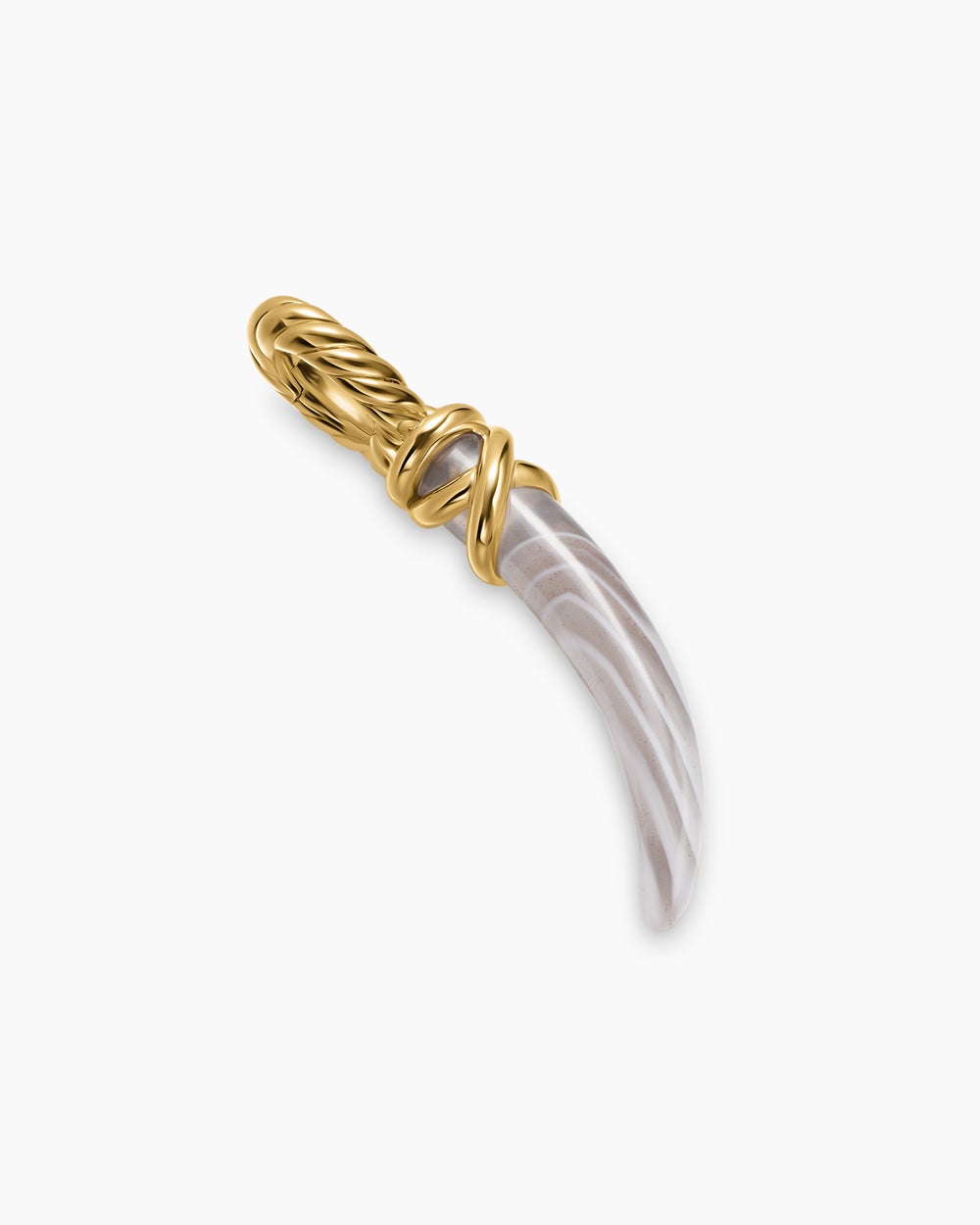 Womens Petite Tusk Amulet in 18ct Yellow Gold with Botswana Agate, 20.5mm