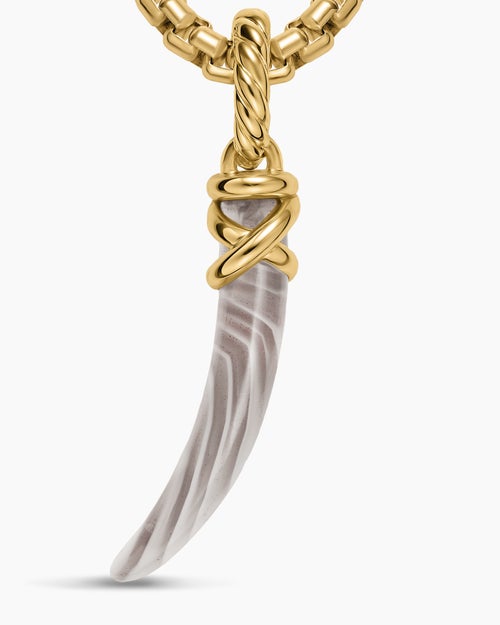 Womens Petite Tusk Amulet in 18K Yellow Gold with Botswana Agate, 20.5mm