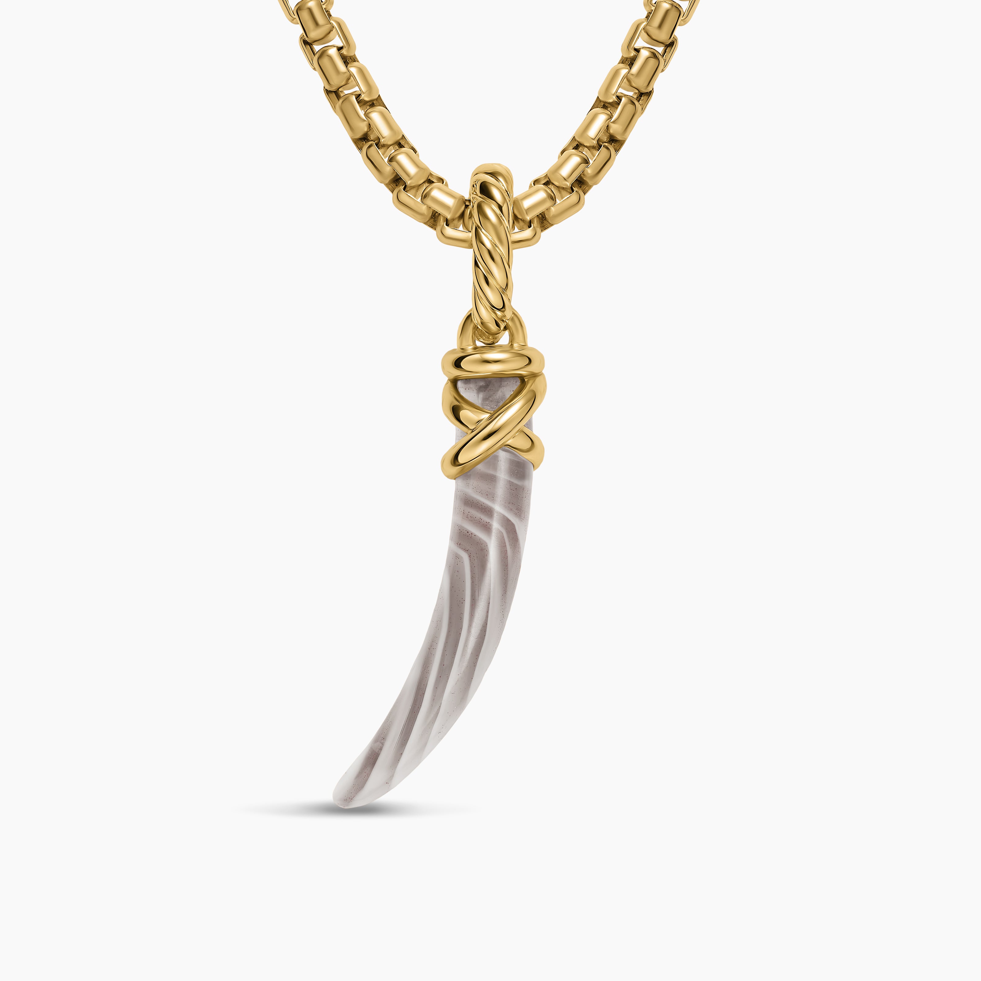 Womens Petite Tusk Amulet in 18K Yellow Gold with Botswana Agate, 20.5mm
