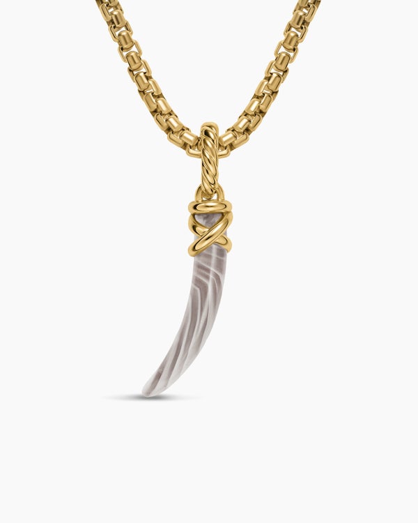 Petite Tusk Amulet in 18K Yellow Gold with Botswana Agate, 20.5mm