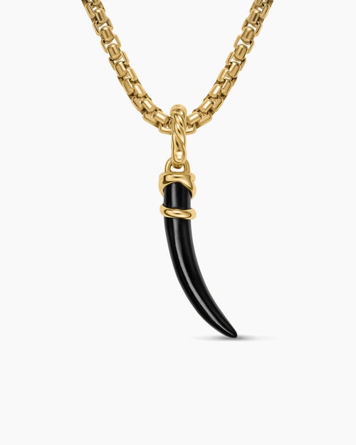 Womens Petite Tusk Amulet in 18K Yellow Gold with Black Onyx, 20.5mm