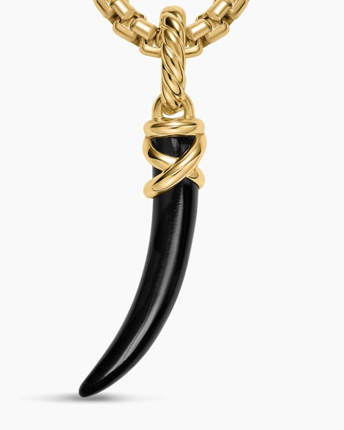 Womens Petite Tusk Amulet in 18K Yellow Gold with Black Onyx, 20.5mm