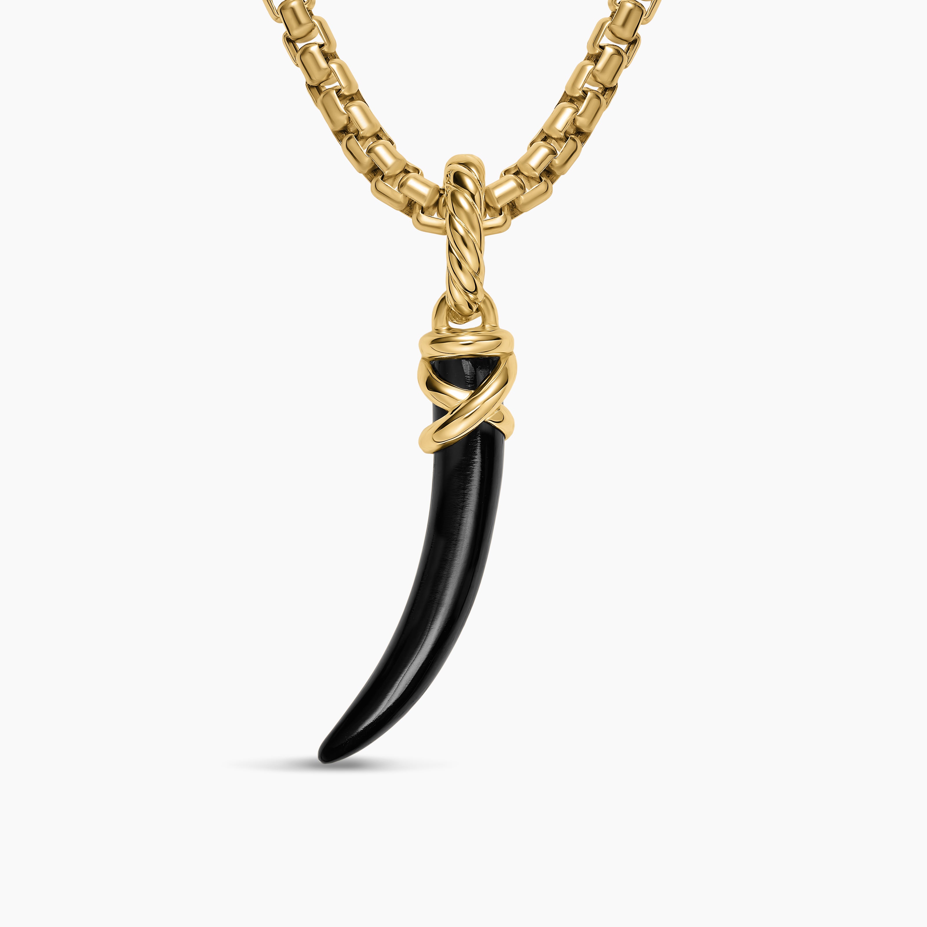 Womens Petite Tusk Amulet in 18K Yellow Gold with Black Onyx, 20.5mm