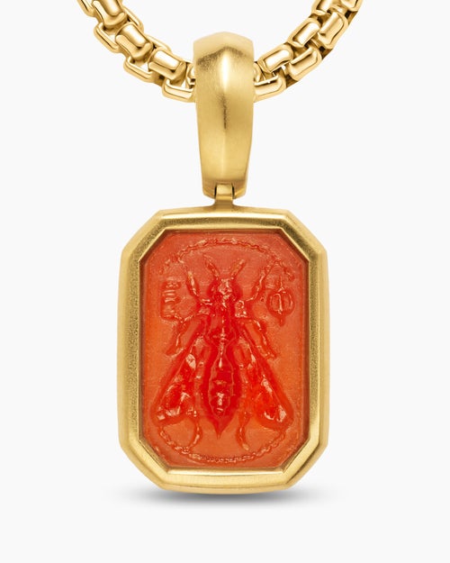 Womens Petrvs® Petite Bee Amulet in 18K Yellow Gold with Carnelian, 12.8mm
