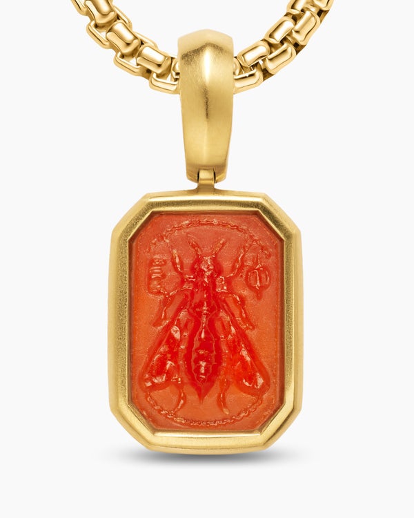 Petrvs® Petite Bee Amulet in 18ct Yellow Gold with Carnelian, 12.8mm