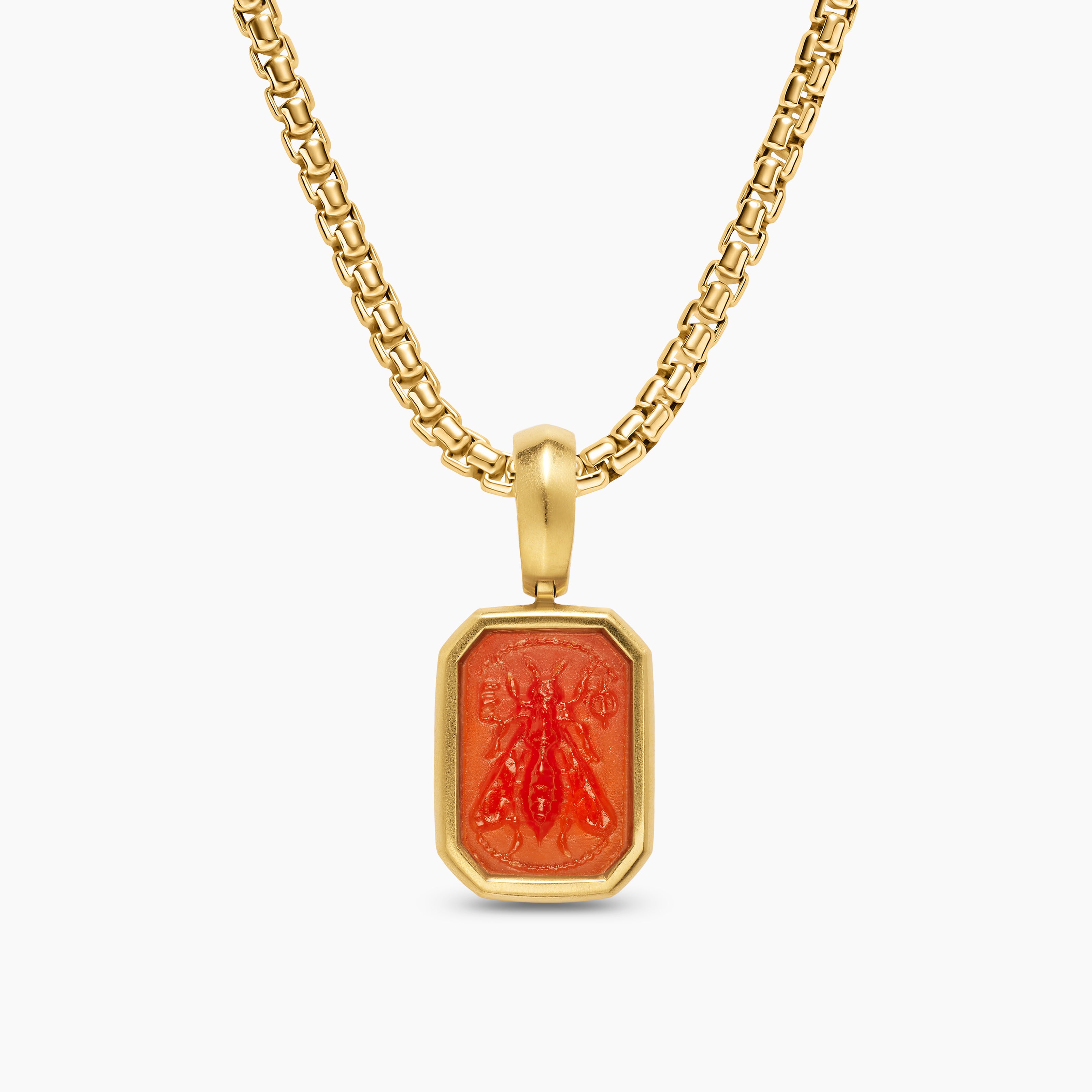 Womens Petrvs&reg; Petite Bee Amulet in 18K Yellow Gold with Carnelian, 12.8mm