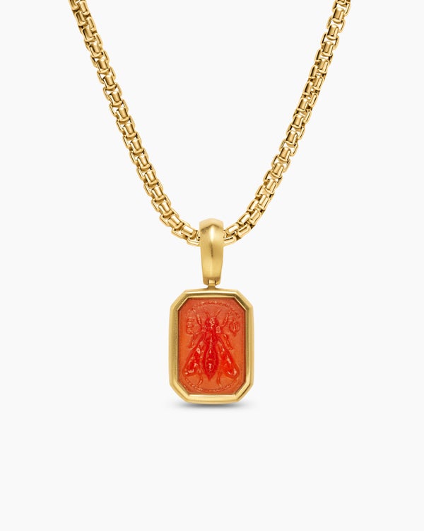 Petrvs® Petite Bee Amulet in 18ct Yellow Gold with Carnelian, 12.8mm