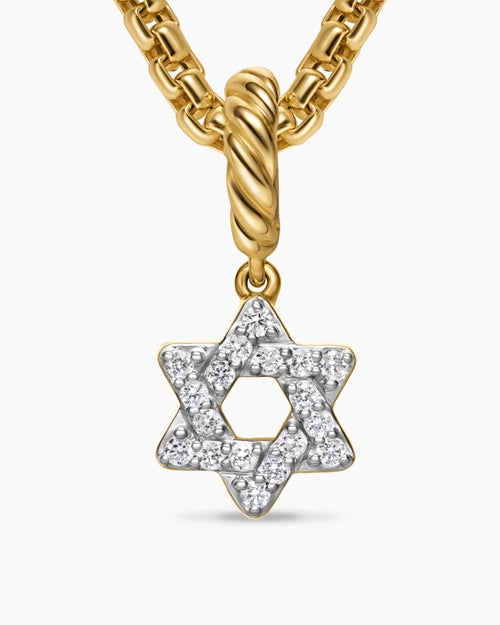 Womens Micro Pavé Star of David Amulet in 18K Yellow Gold with Diamonds, 7.4mm