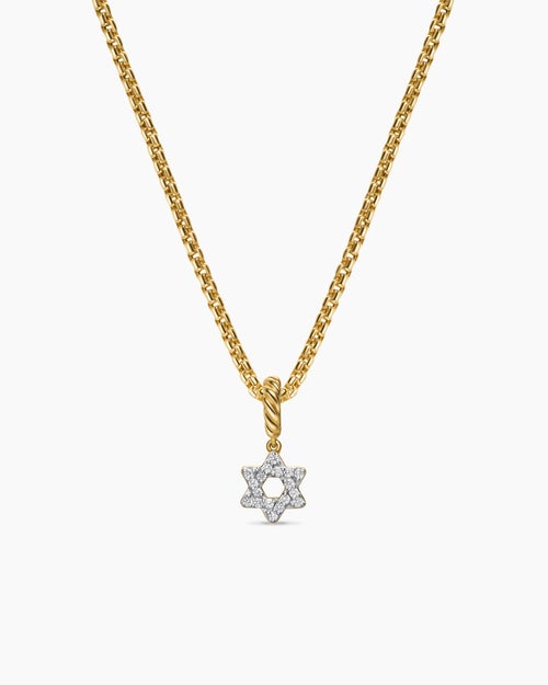 Womens Micro Pavé Star of David Amulet in 18K Yellow Gold with Diamonds, 7.4mm