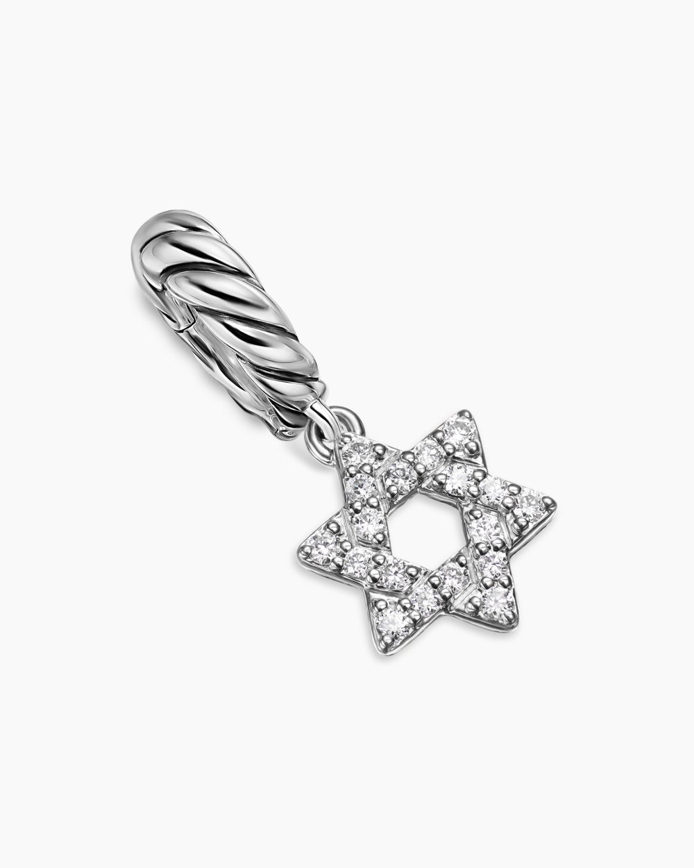 Womens Micro Pavé Star of David Amulet in Sterling Silver with Diamonds, 7.4mm