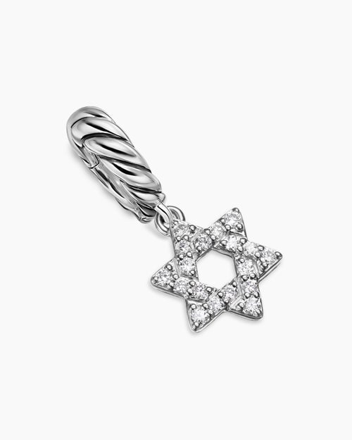 Womens Micro Pavé Star of David Amulet in Sterling Silver with Diamonds, 7.4mm