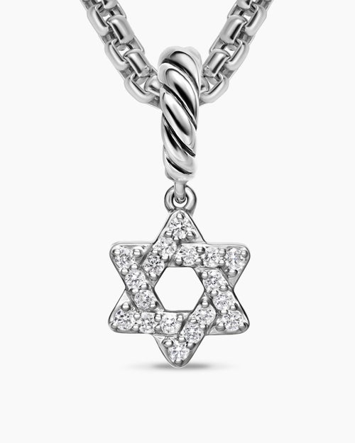Womens Micro Pavé Star of David Amulet in Sterling Silver with Diamonds, 7.4mm